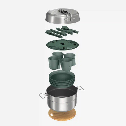 Quechua 500 Stainless Steel Nonstick Camping Cookset – 25-Piece for 4 People